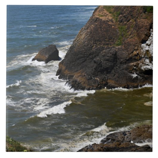 海波が岩の海岸線に砕け散る タイル (正面)