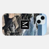 海波と岩の写真イニシャルブラック Case-Mate iPhoneケース (裏面 (横))