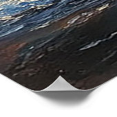 海波に反射する美しい満月 ポスター (角)