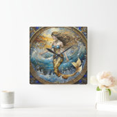 海波の人魚 スクエア壁時計 (ホーム)