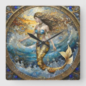海波の人魚 スクエア壁時計 (正面)