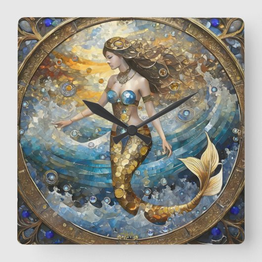 海波の人魚 スクエア壁時計 (正面)