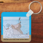 海波の近くの岩にペリカン キーホルダー (裏面)