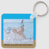 海波の近くの岩にペリカン キーホルダー (裏面)