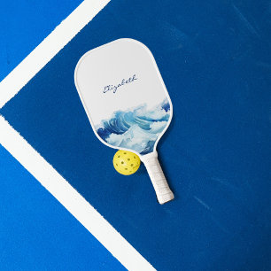 海波の青い名前のスクリプト ピックルボールラケット