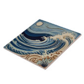 海波の青と白の海(月明かり) タイル (側面)
