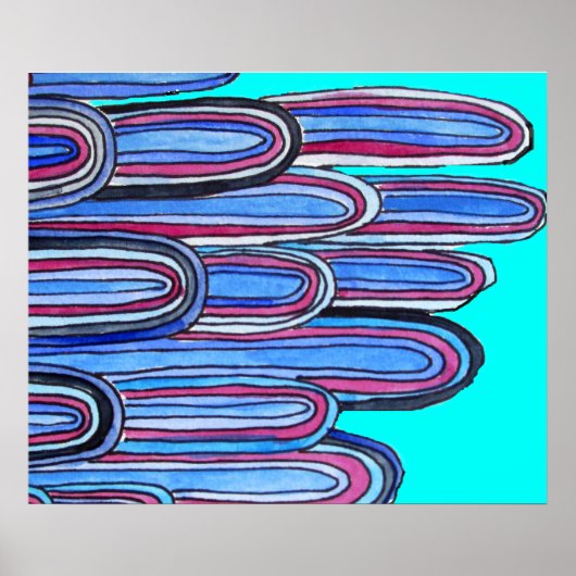 海波アクアブルーアートパターン ポスター (正面)