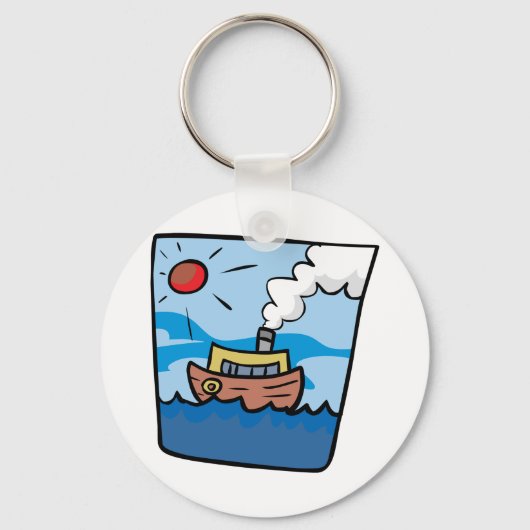 海波アートの漫画の航海の蒸気船 キーホルダー (正面)