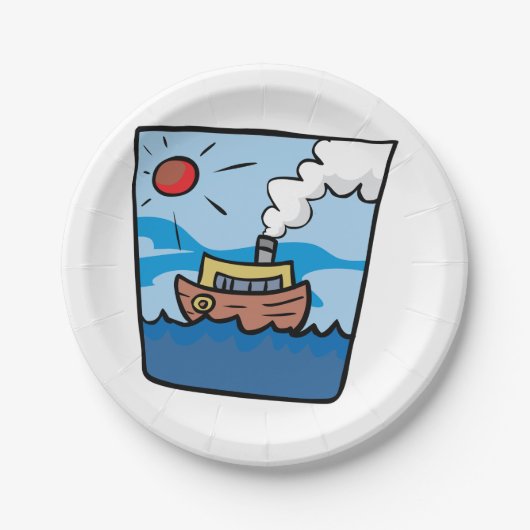 海波アートの漫画の航海の蒸気船 ペーパープレート (正面)