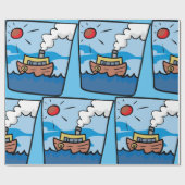 海波アートの漫画の航海の蒸気船 ラッピングペーパー (フラット)
