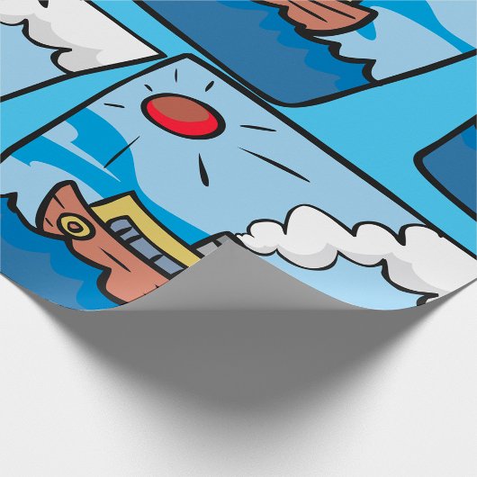 海波アートの漫画の航海の蒸気船 ラッピングペーパー