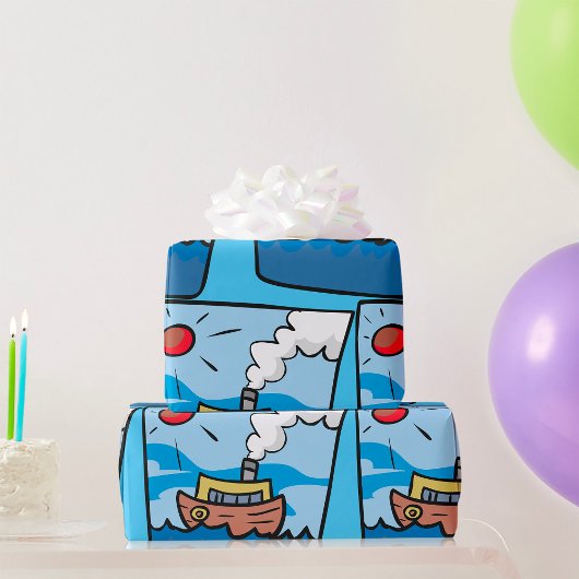 海波アートの漫画の航海の蒸気船 ラッピングペーパー