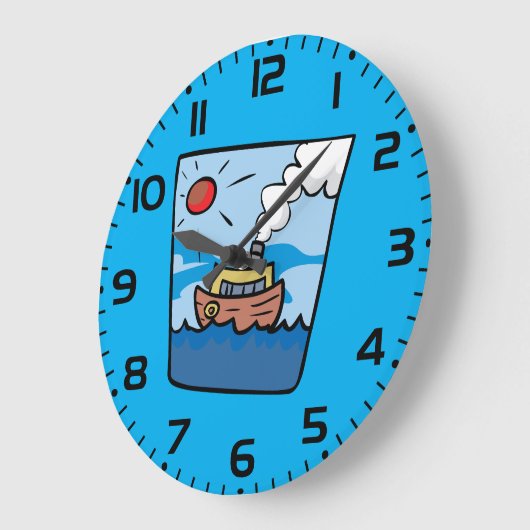 海波アートの漫画の航海の蒸気船 ラージ壁時計 (傾斜)