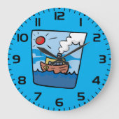 海波アートの漫画の航海の蒸気船 ラージ壁時計 (正面)