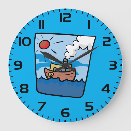 海波アートの漫画の航海の蒸気船 ラージ壁時計 (正面)