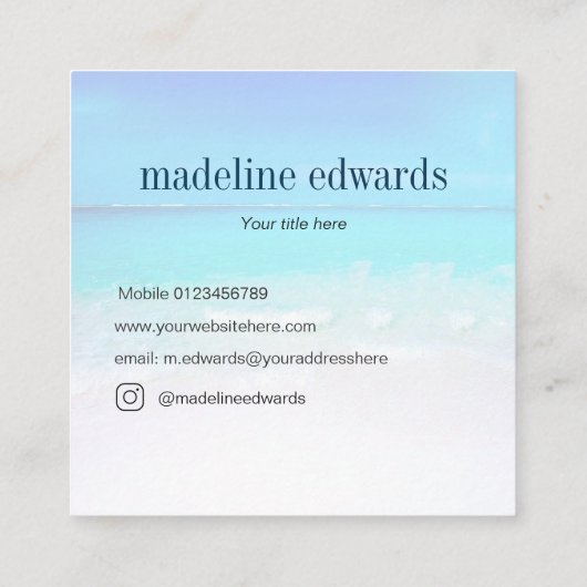 海波ビーチシーンブルーモノグラムモダンスクエア スクエア名刺 (裏面)