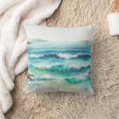 海波ビーチ水色絵を描の クッション (ブランケット)