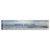 海波モノグラム名ブルーグレーウォータービーチ デスクネームプレート (正面)