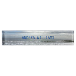 海波モノグラム名ブルーグレーウォータービーチ デスクネームプレート