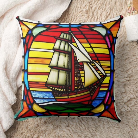 海波上帆船 クッション (ブランケット)