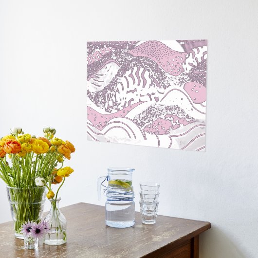 海波付き金箔（淡いピンクの背景） 箔ポスター (レイダウン (キッチン))