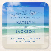 海波写真シックビーチ日付磁石を保存 スクエアペーパーコースター (正面)