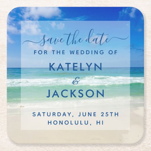 海波写真シックビーチ日付磁石を保存 スクエアペーパーコースター (正面)