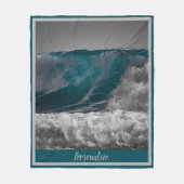 海波形サーフホワイトシーキャップ フリースブランケット (正面)