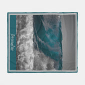 海波形サーフホワイトシーキャップ フリースブランケット (正面(横))