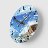 海波海岸風景 ラウンド壁時計 (傾斜)