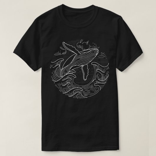 海波立てホエールギフト女性Tシャツ Tシャツ (デザイン正面)