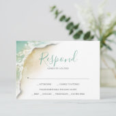 海波結婚のターコイズ緑の応答RSVP 出欠カード (スタンド正面)