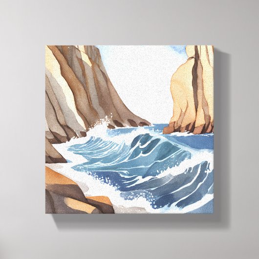 海波衝突 | 沿岸ビーチ水色 キャンバスプリント (正面)