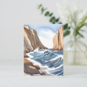 海波衝突 | 沿岸ビーチ水色 ポストカード (スタンド正面)