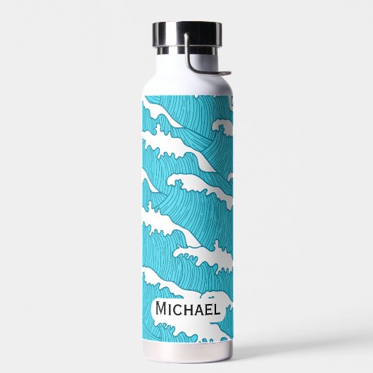 海波青模様名前をカスタムする水瓶 ウォーターボトル (左面)
