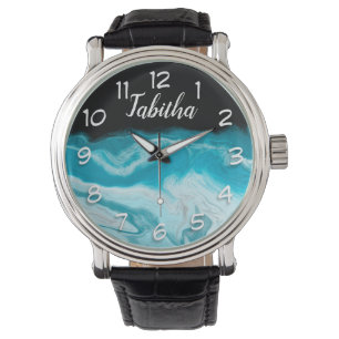 海波黒の背景パーソナライズされた 腕時計
