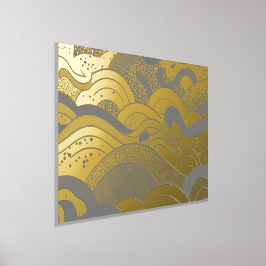 海波黒灰色の背景を持つ金箔 箔ポスター (レイダウン)