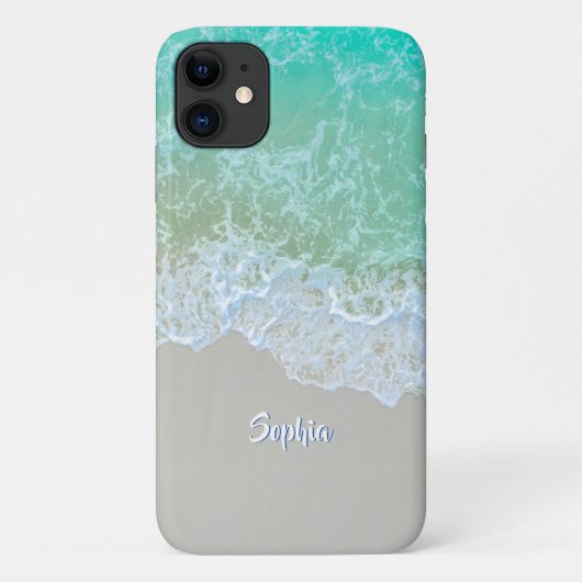 海波、ビーチ砂、ホワイトスクリプト名 Case-Mate iPhoneケース (裏面)
