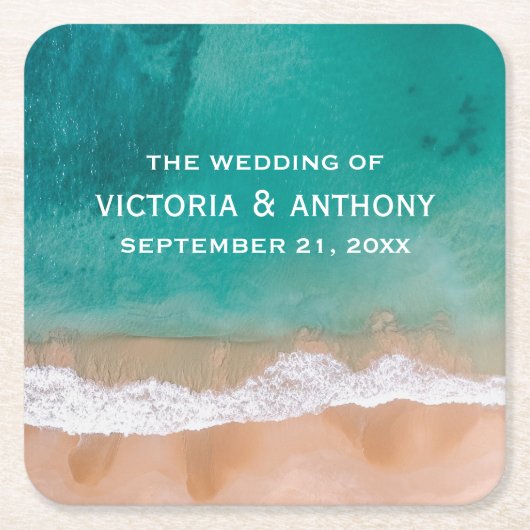 海波、ビーチ結婚式 スクエアペーパーコースター (正面)