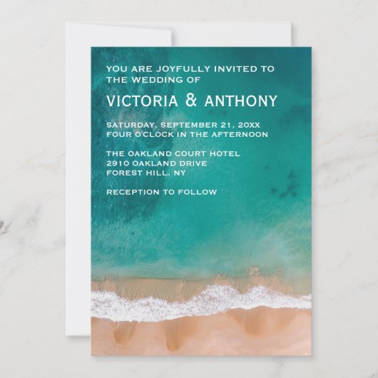 海波、ビーチ結婚式 招待状 (正面)