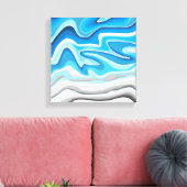 海波 | ブルー抽象芸術絵を描ズ キャンバスプリント (インサイチュ (リビング))