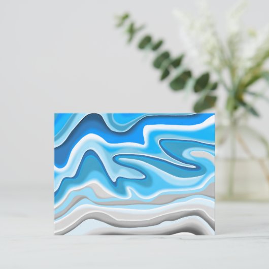 海波 | ブルー抽象芸術絵を描ズ ポストカード (スタンド正面)