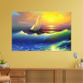 海波、帆船、日没の反射 キャンバスプリント (インサイチュ (リビング))