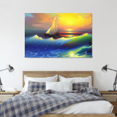 海波、帆船、日没の反射 キャンバスプリント (インサイチュ (寝室))