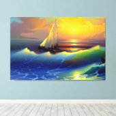 海波、帆船、日没の反射 キャンバスプリント (インサイチュ (ウッドフロア))