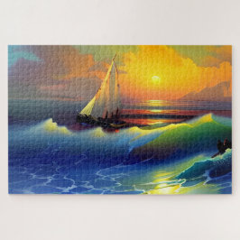 海波、帆船、日没の反射 ジグソーパズル