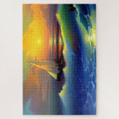 海波、帆船、日没の反射 ジグソーパズル (縦)