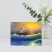 海波、帆船、日没の反射 ポストカード (スタンド正面)