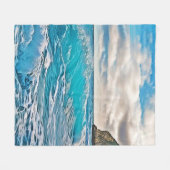 海波:青い水平線 フリースブランケット (正面(横))