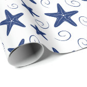 海洋および航海の背景ネイビー・ブルーおよびホワイト ラッピングペーパー (ロールコーナー)